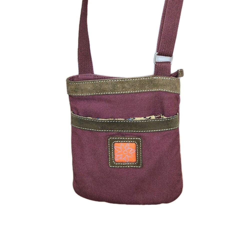 Vintage Y2K Sherpani Clover Canvas Suede Crossbody Bag Plum Bohemian Travel